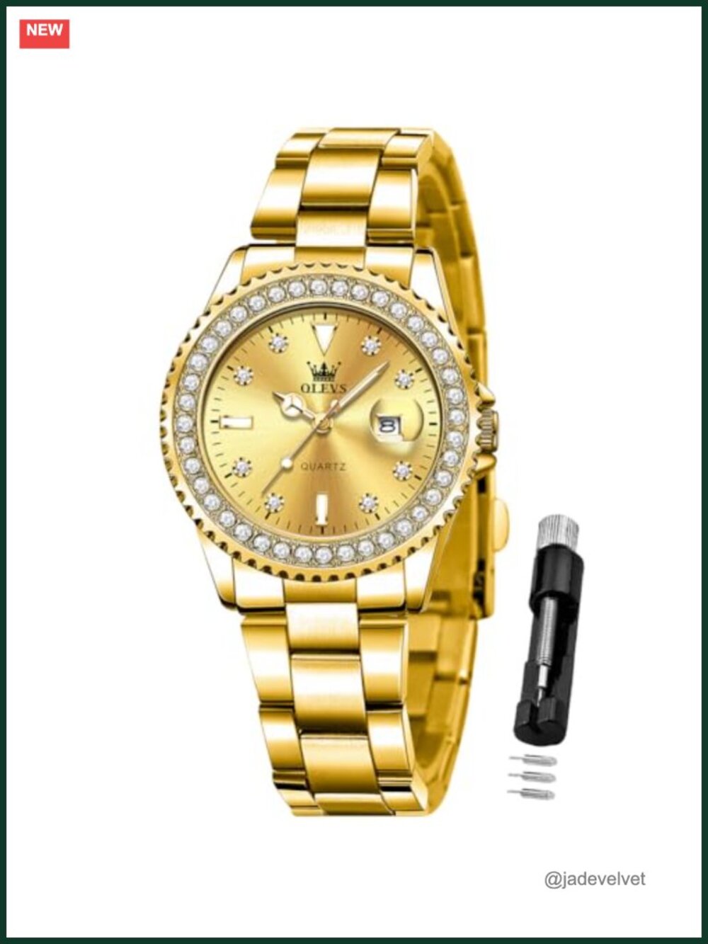 Diamond Dress Watch Analog Female Stainless Steel Waterproof Luminous Day Date